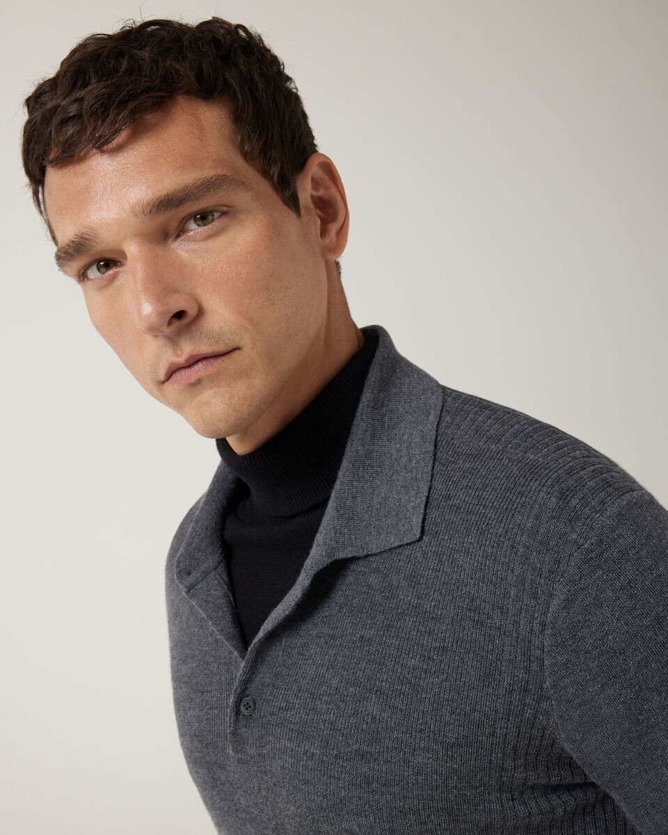 Long sleeve knitted polo, Charcoal, hi-res